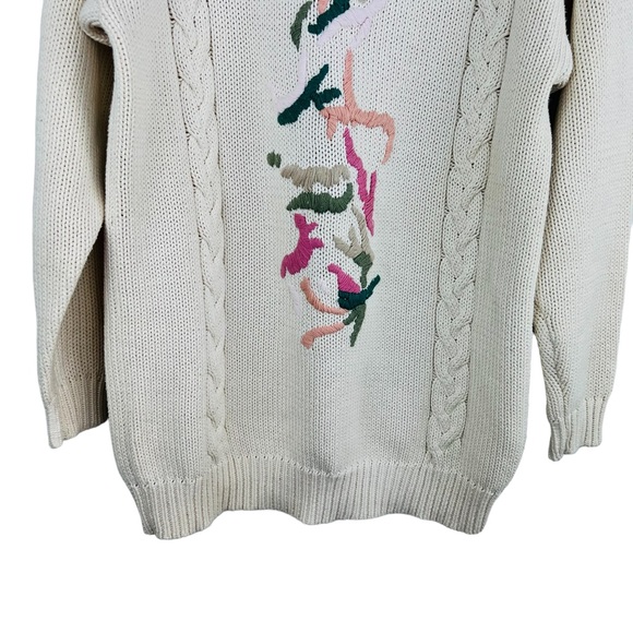 Vintage Kofi Wear Cream Knit Embroidered Crew-Neck Long sweater Dress - Picture 7 of 13